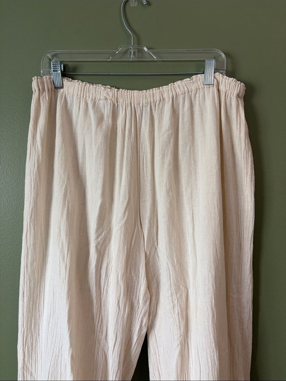 Oh My Gauze 100% Cotton Ivory Off White Pull On Flowy Cropped Pants Sz 3 XXL - Picture 2 of 7